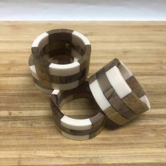 Artisan Wood and Resin Napkin Rings – Set of 4 – Modern Boho Table Decor - Picture 1 of 4